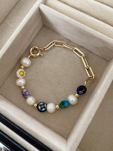 Millefiori - pearls - links - bracelet - gold 24k