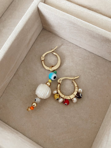 Irregular Multi eyes pearls - Mini hoops - gold 24k