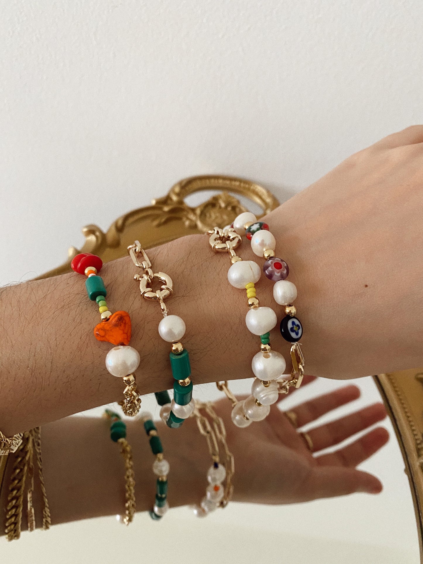 Millefiori - pearls - links - bracelet - gold 24k