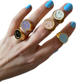 The Smile face ring - gold and silver - colors inside