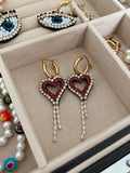 Granate heart crystal - Mini hoops - gold 24k