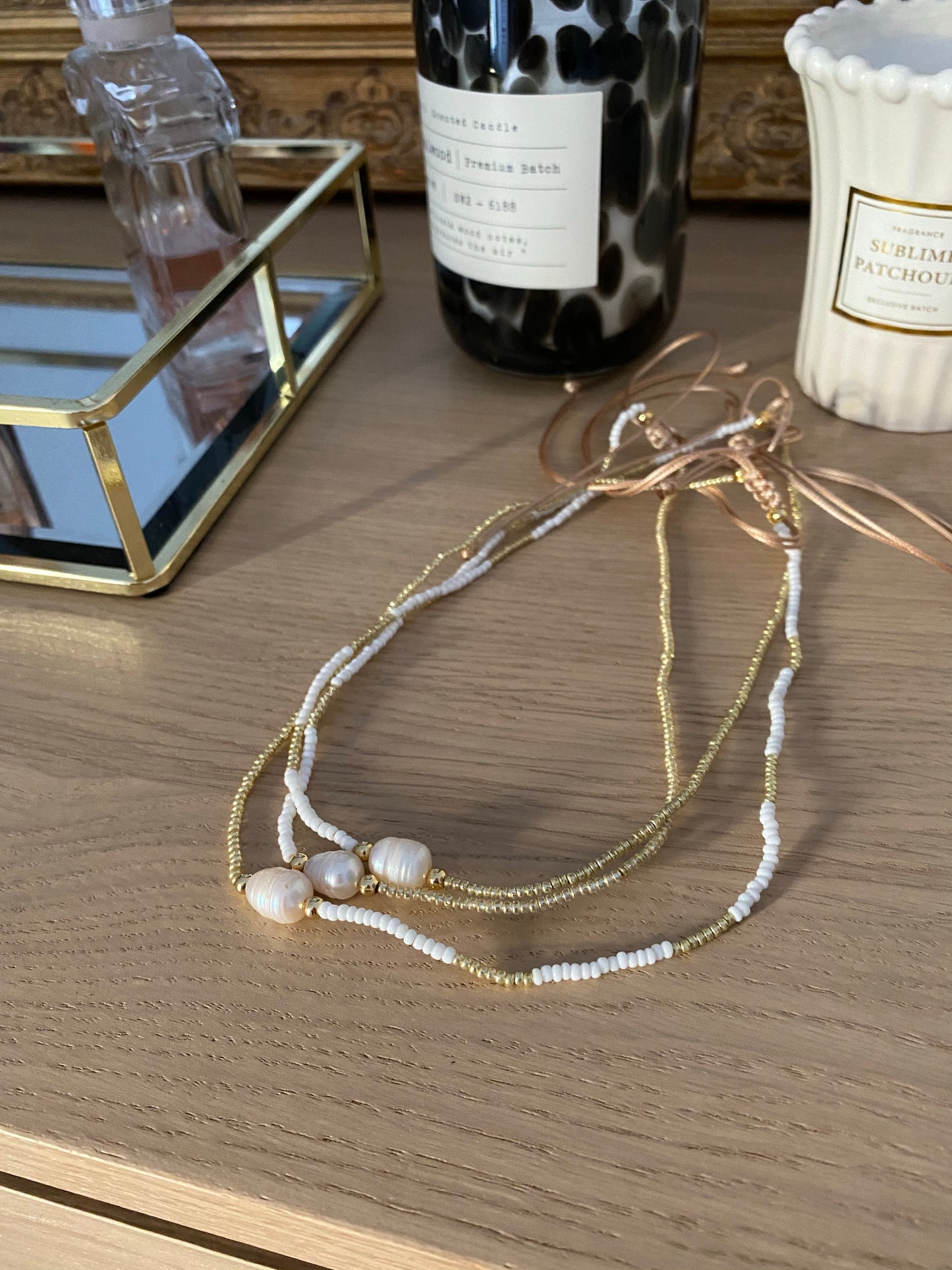 Central pearl Choker - adjustable real pearl choker