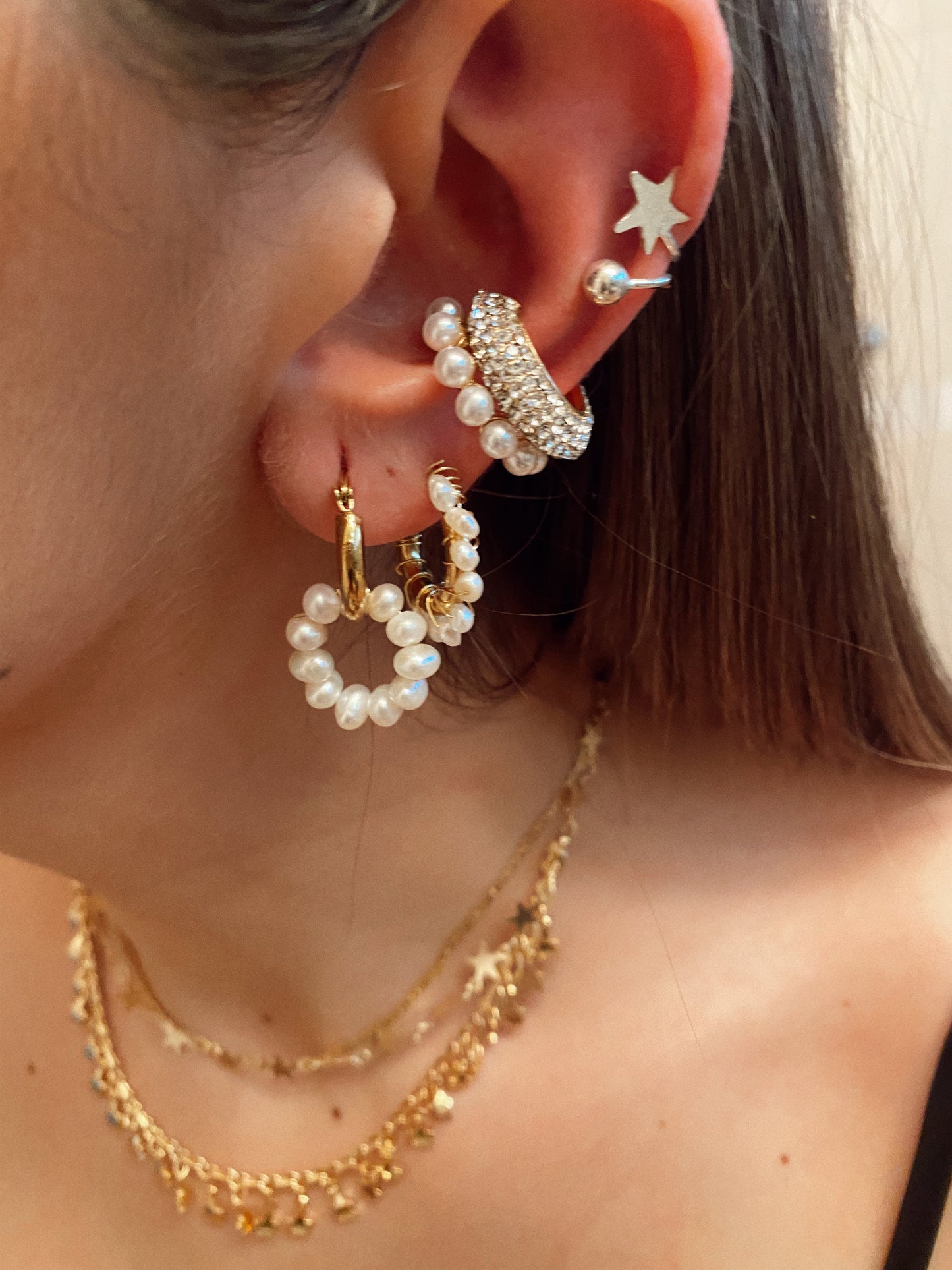 Multi pearls mini hoops - gold 24k -