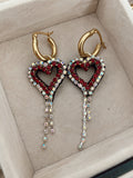 Granate heart crystal - Mini hoops - gold 24k