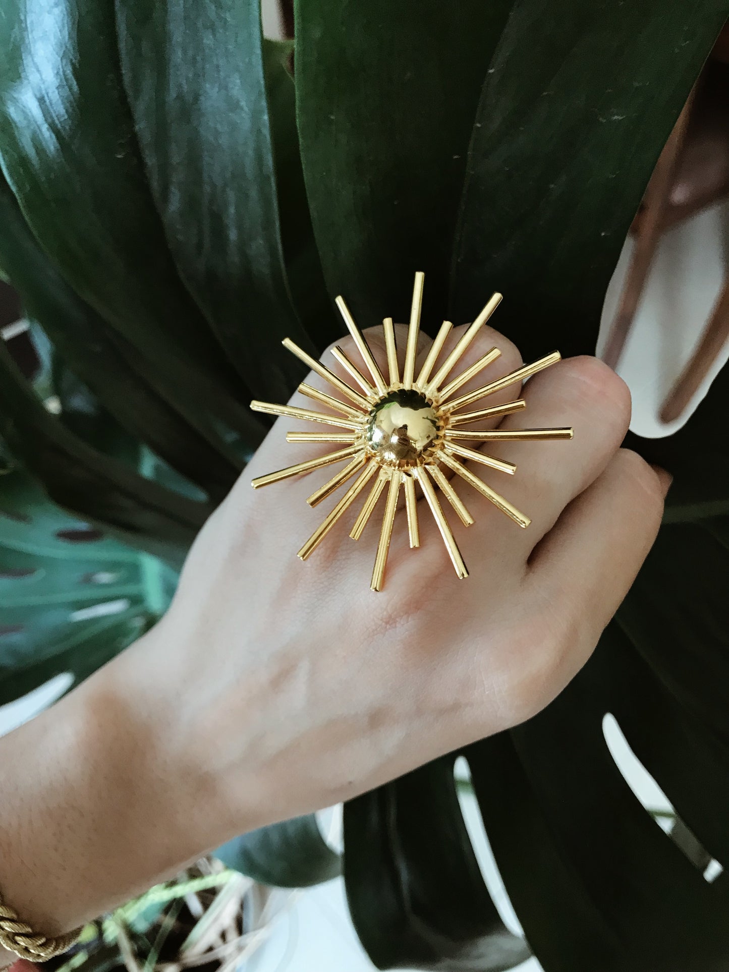 Big sun / adjustable ring / plated gold 24k