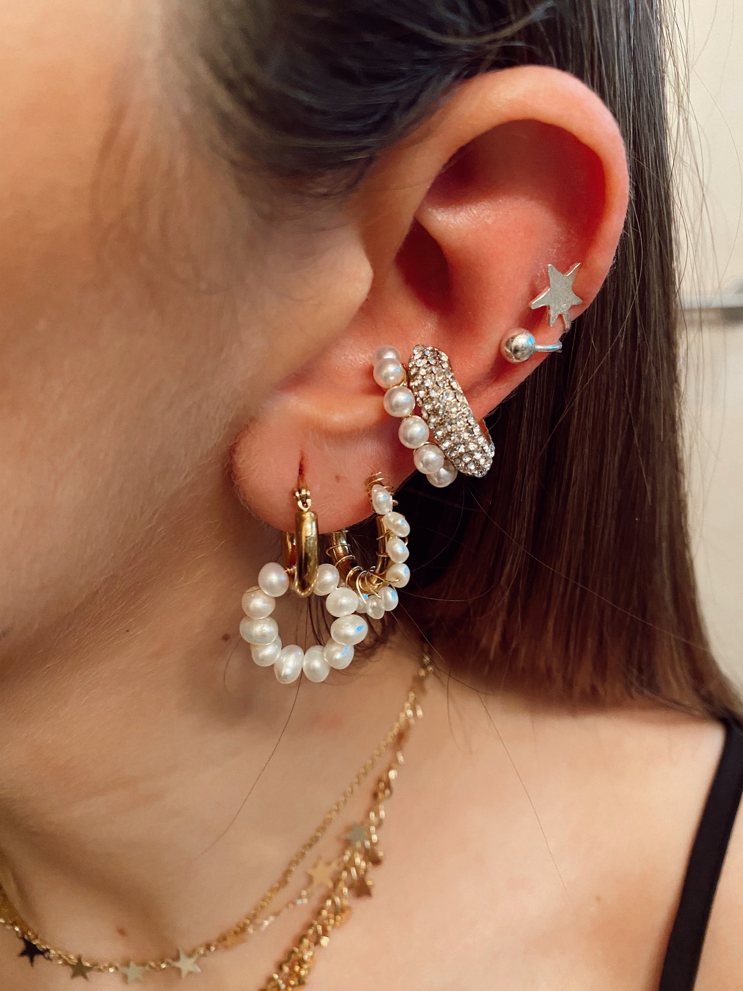 Multi pearls mini hoops - gold 24k -