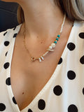 “Antonella” necklace - pearls - turquoise - and chains
